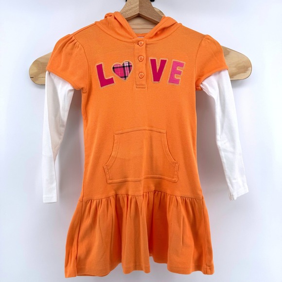 Gymboree Other - Gymboree Dress Girls 7 Panda Academy Orange Sleeve Love Heart Plaid Drop Waist